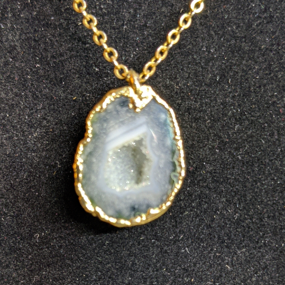 Druzy Smokey Quartz Gold-dipped With Gold-tone Chain Necklace